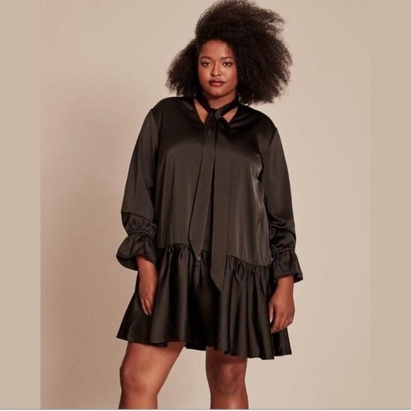 11 Honore Dresses & Skirts - 11 Honoré Black Satin Dress with Tie Neck